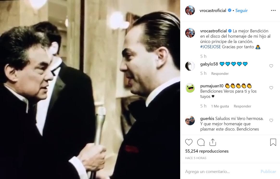 "La mejor bendición en el disco del homenaje de mi hijo al único 'Príncipe de la Canción', José José. Gracias por tanto", se lee.