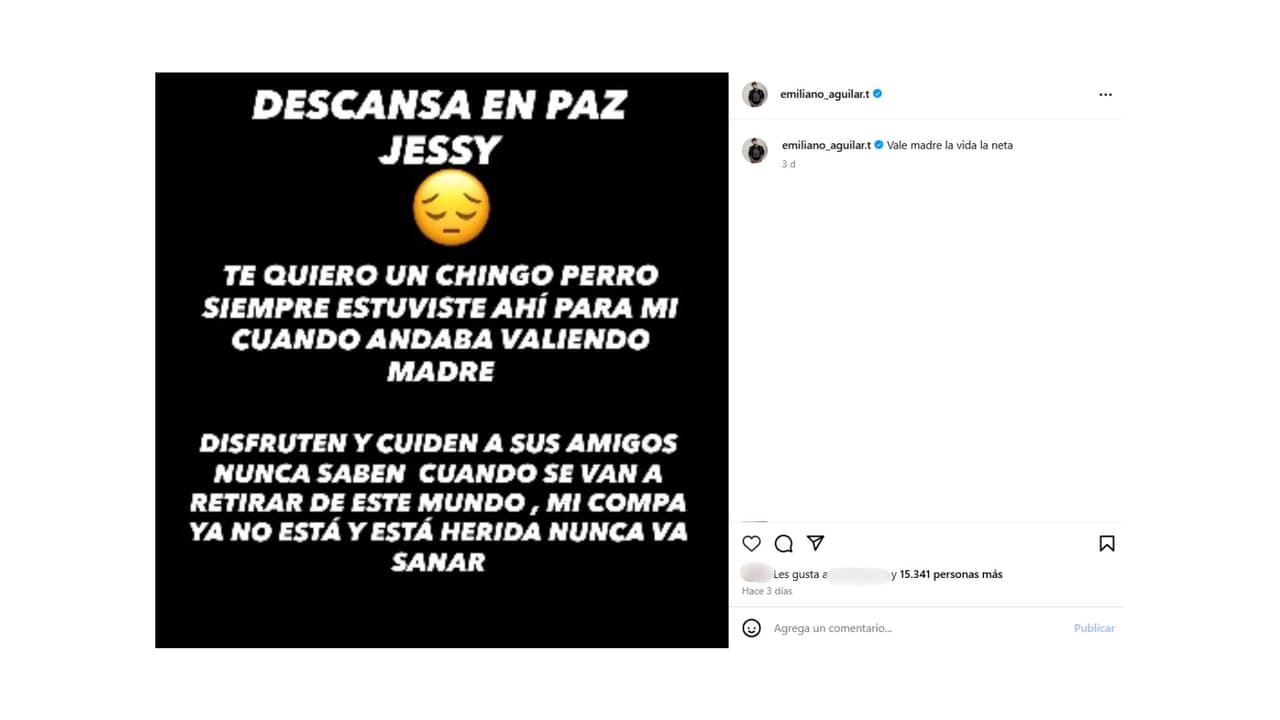 Así dio a conocer el fallecimiento de su amigo Jessy.