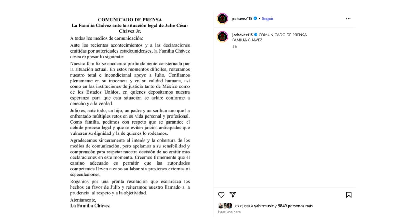 El comunicado de Julio César ante arresto de su hijo.