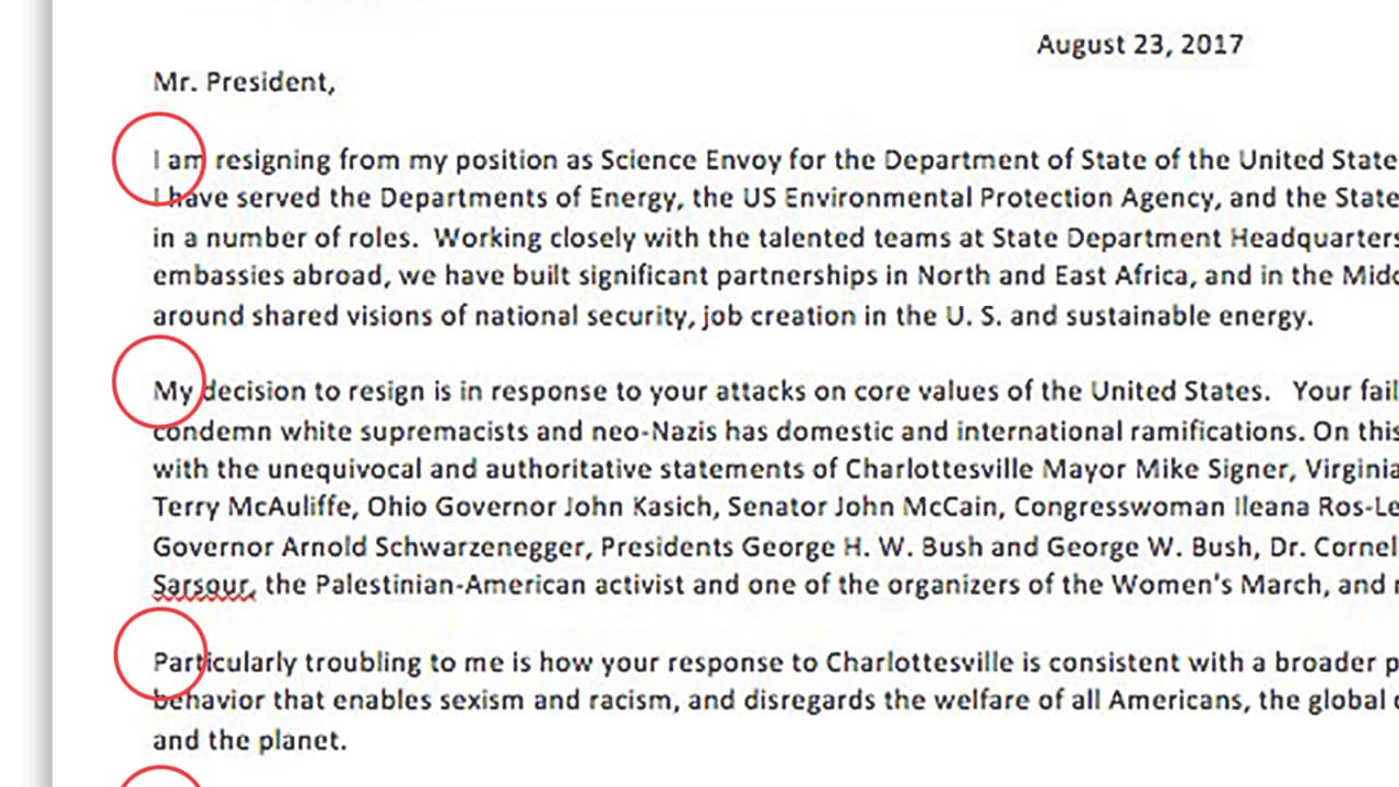 El mensaje oculto en esta carta de renuncia que le presentaron a Donald Trump