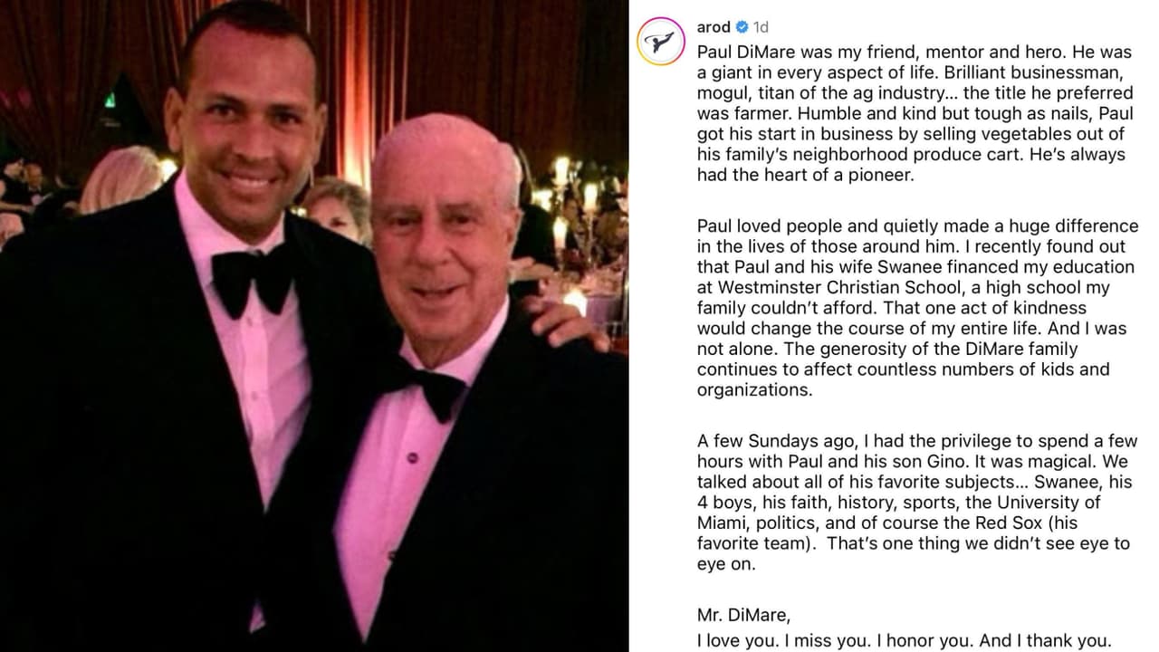 A-Rod despidió con esta carta al empresario Paul DiMare, quien murió a los 81 años.