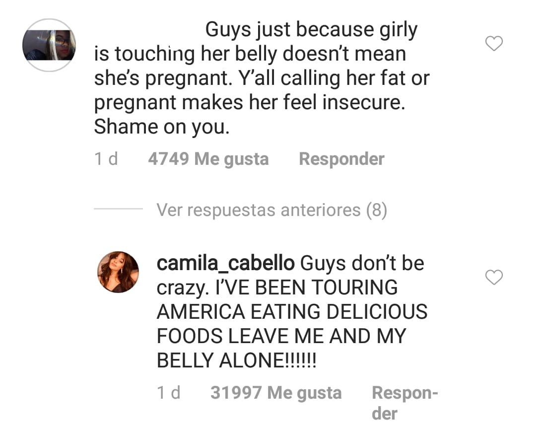 "Chicos, no se pongan locos. He andado de tour por América comiendo deliciosa comida", escribió en su defensa la cantante del éxito 'Havana'.