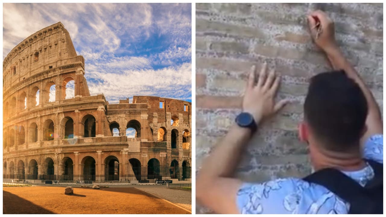 Turista raya su nombre y el de su novia en el Coliseo romano: ya lo buscan las autoridades