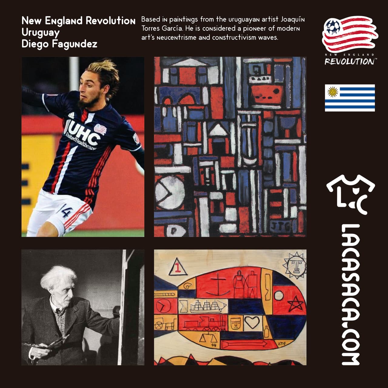 NEW ENGLAND REVOLUTION | Uno de los pioneros del arte neocentrista, el artista uruguayo Joaquín Torres García y el atacante uruguayo Diego Fagúndez, fueron la inspiración de esta casaca.