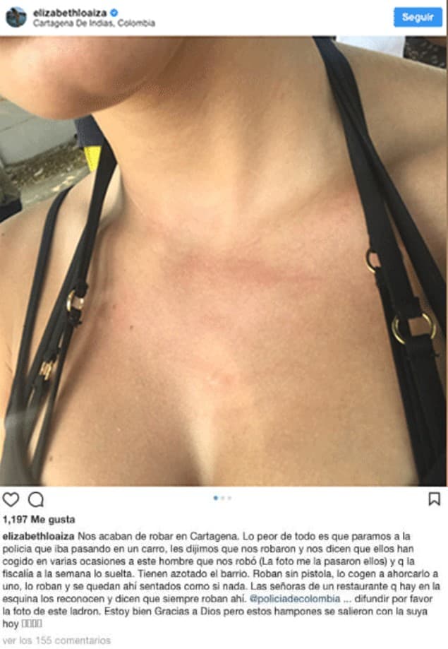 "Nos acaban de robar en Cartagena. Lo peor de todo es que paramos a la policía que iba pasando en un carro, les dijimos que nos robaron y nos dicen que ellos han cogido en varias ocasiones a este hombre que nos robó y que la Fiscalía a la semana lo suelta”, denunció la colombiana en su cuenta de Instagram.