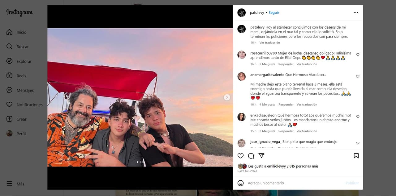 'Pato' Levy cumple la última voluntad de su mamá, Talina Fernández, esparció sus cenizas en el mar de Acapulco, México.