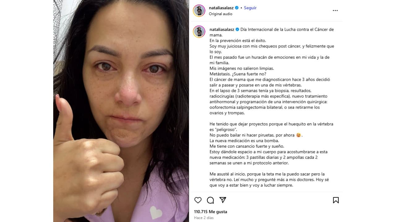 Natalia Salas compartió el 19 de octubre de 2025 que le diagnosticaron metástasis.