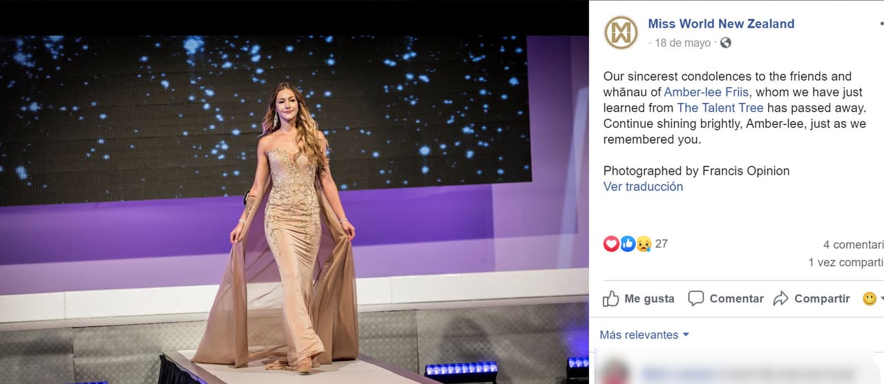 "Todos nosotros en Miss World NZ estamos terriblemente tristes al escuchar esto", se lee en la publicación de la red social.
<br>