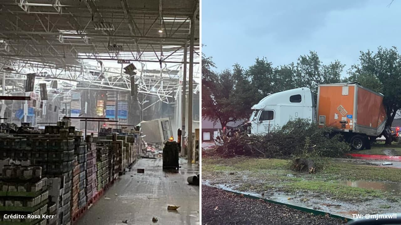 Reportan autos y camiones volcados en Tarrant, tras el paso de posibles tornados