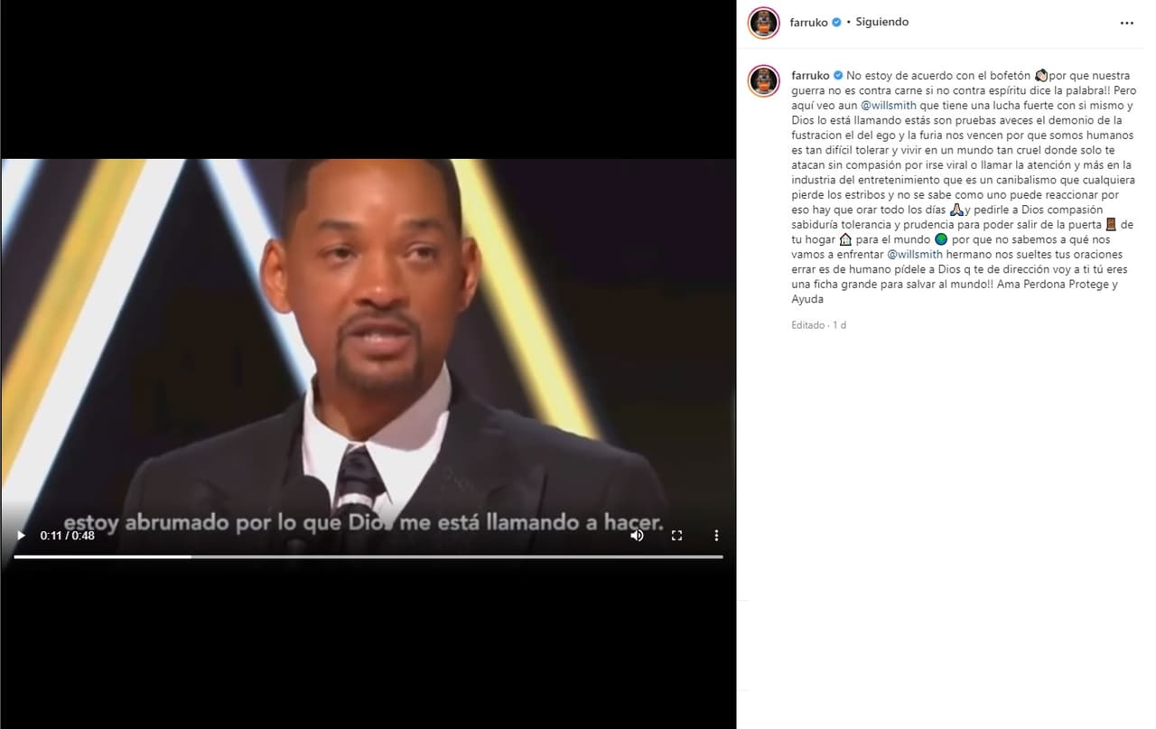 Farruko reacciona al incidente entre Will Smith y Chris Rock durante los Premios Oscar 2022.