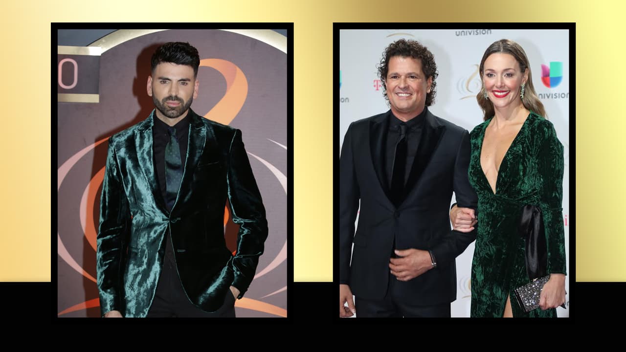 Jomari Goyso y la esposa de Carlos Vives, Claudia Elena, de verde botella y terciopelo. 
<a href="http://www.univision.com/especiales/premio-lo-nuestro/carlos-vives-recogio-el-premio-al-single-del-ano-y-se-lo-dedico-a-shakira-video" target="_blank">La noche fue de Carlos Vives</a>.