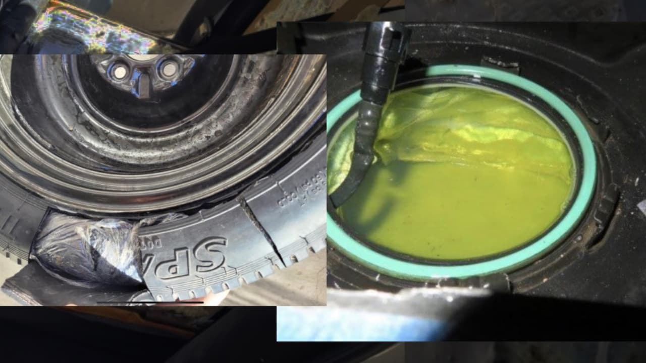 Oficiales aduanales en Nogales encuentran aproximadamente 433,600 pastillas de fentanilo en la rueda de repuesto, debajo del asiento trasero.