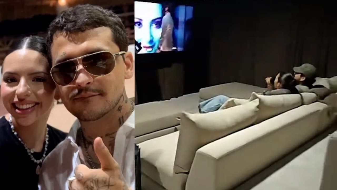 Nodal y Ángela Aguilar ya tienen una enorme sala de cine privada en su casa: video 