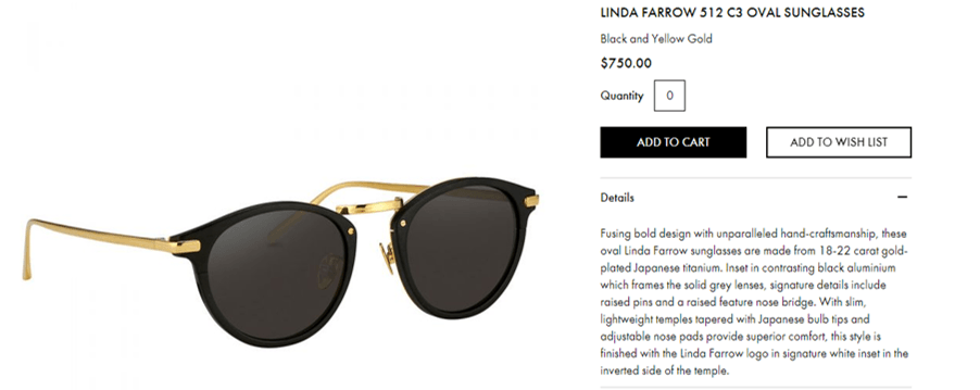 El accesorio es de la lujosa marca británica 
<b><a href="https://us.lindafarrow.com/about-us/">Linda Farrow</a></b>, tiene un costo de 
<b>750 dólares</b> y no se han agotado (por ahora).