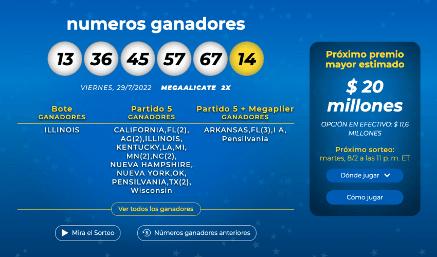 Las probabilidades de acertar a los seis números eran de 1 en más de 300 millones. Los números ganadores fueron 13-36-45-57-67, Mega Ball: 14.
