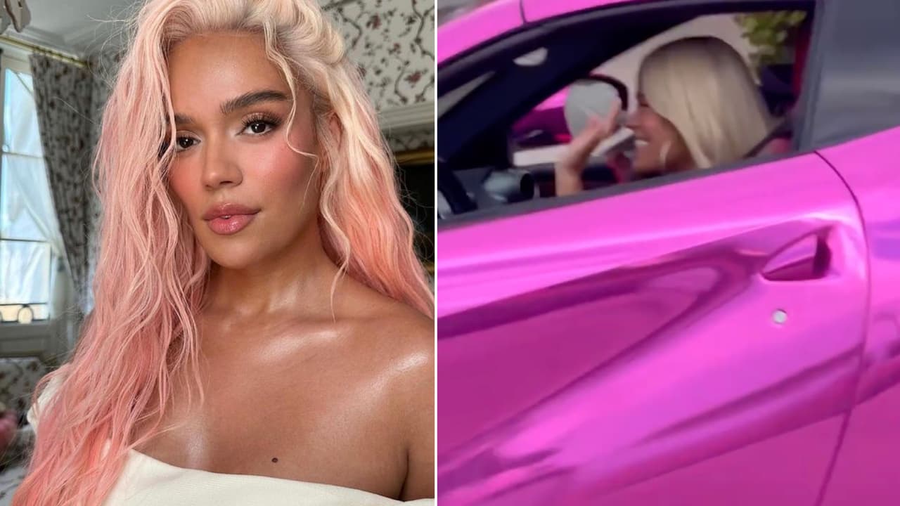 Captan a Karol G conduciendo su lujoso Ferrari rosa por las calles de Miami
