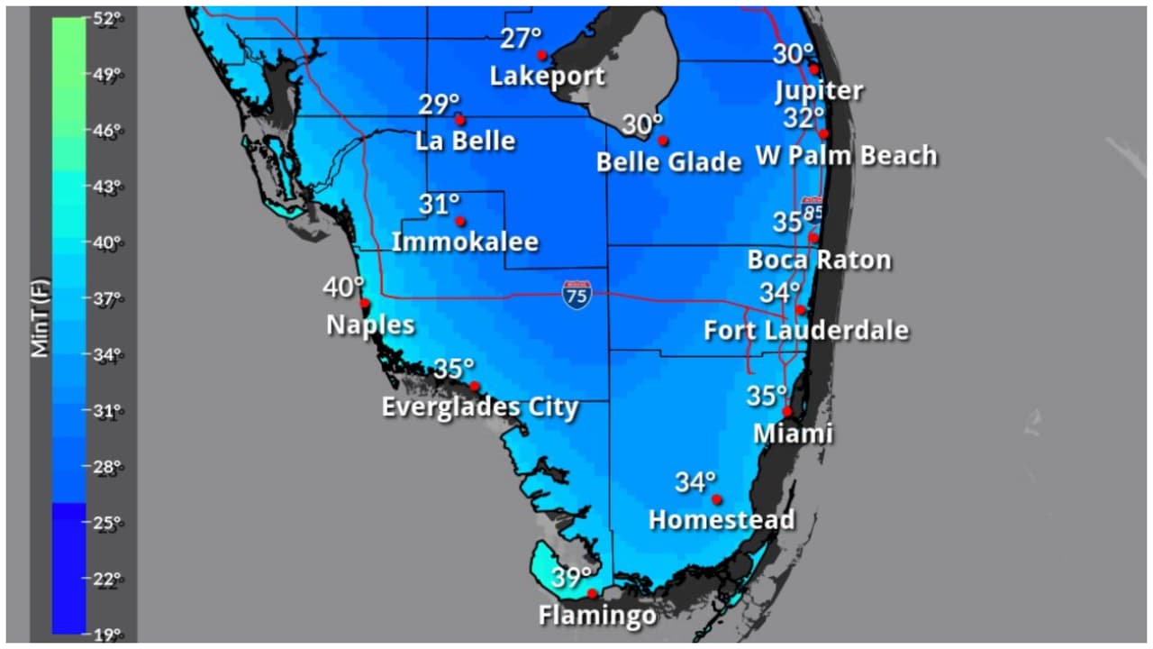 Emiten alertas y avisos por frío extremo en el sur de Florida: temperaturas más bajas en 15 años