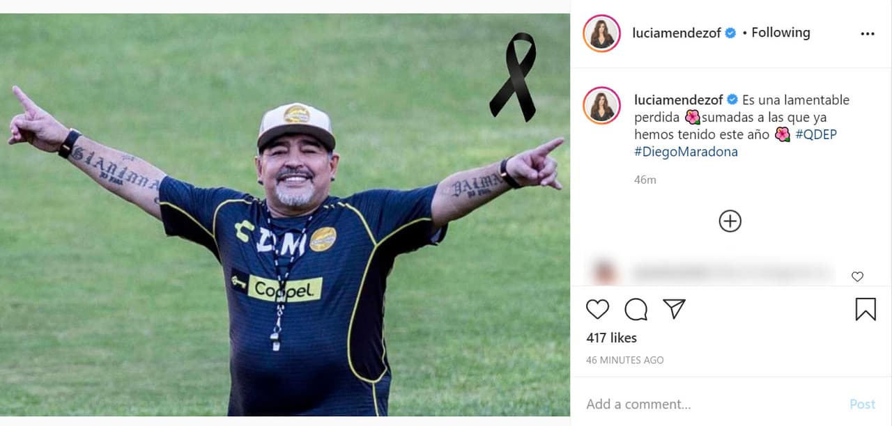 Lucía Méndez se unió al pésame mundial por la pérdida de Maradona: "Es una lamentable perdida, sumadas a las que ya hemos tenido este año".
