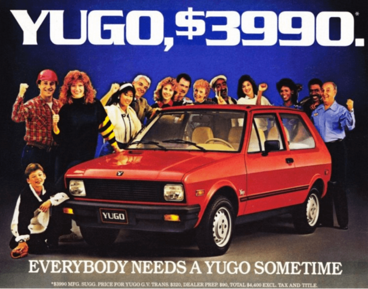 <h3 class="cms-h3-H3"><b>Yugo GV</b></h3>
<br>El Yugo, cuyas siglas significa ‘Gran Valor’, llegó a Estados Unidos directamente de Serbia. Además de tener un diseño poco atractivo, nunca fue confiable. La conducción no era buena y se supo de algunos accidentes a causa de su pobre nivel seguridad.