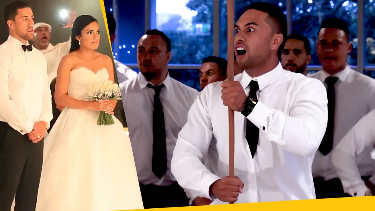 Estos novios fueron sorprendidos con un extraño baile en su boda: es parte de una ruda celebración