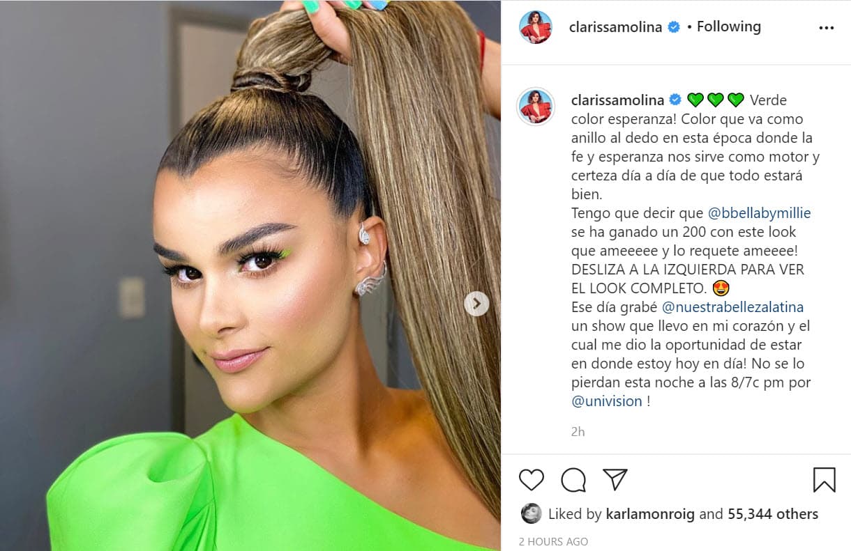 También ha publicado
<b><a href="https://www.instagram.com/p/CC1Xj0znAha/" target="_blank"> imágenes</a></b> como esta en la que aparece con un look en color verde, tonalidad que dijo le da "esperanza" ante lo que ella y el mundo enfrentan. 
<br>