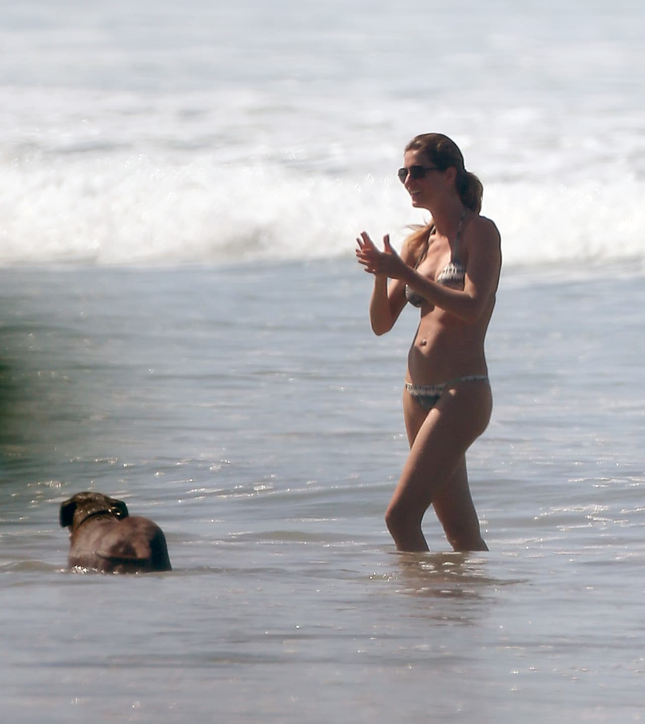 Y el perrito de la familia estaba encantado en el océano.