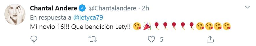 "¡Mi novio, 16 (años)! ¡Qué bendición, Lety!", comentó Chantal Andere, 
<a href="https://www.univision.com/famosos/lety-calderon-dice-que-su-hijo-luciano-canta-y-se-siente-jose-jose-porque-es-super-romantico-fotos" target="_blank">actriz que desde hace años "flechó" al pequeño Luciano</a>.