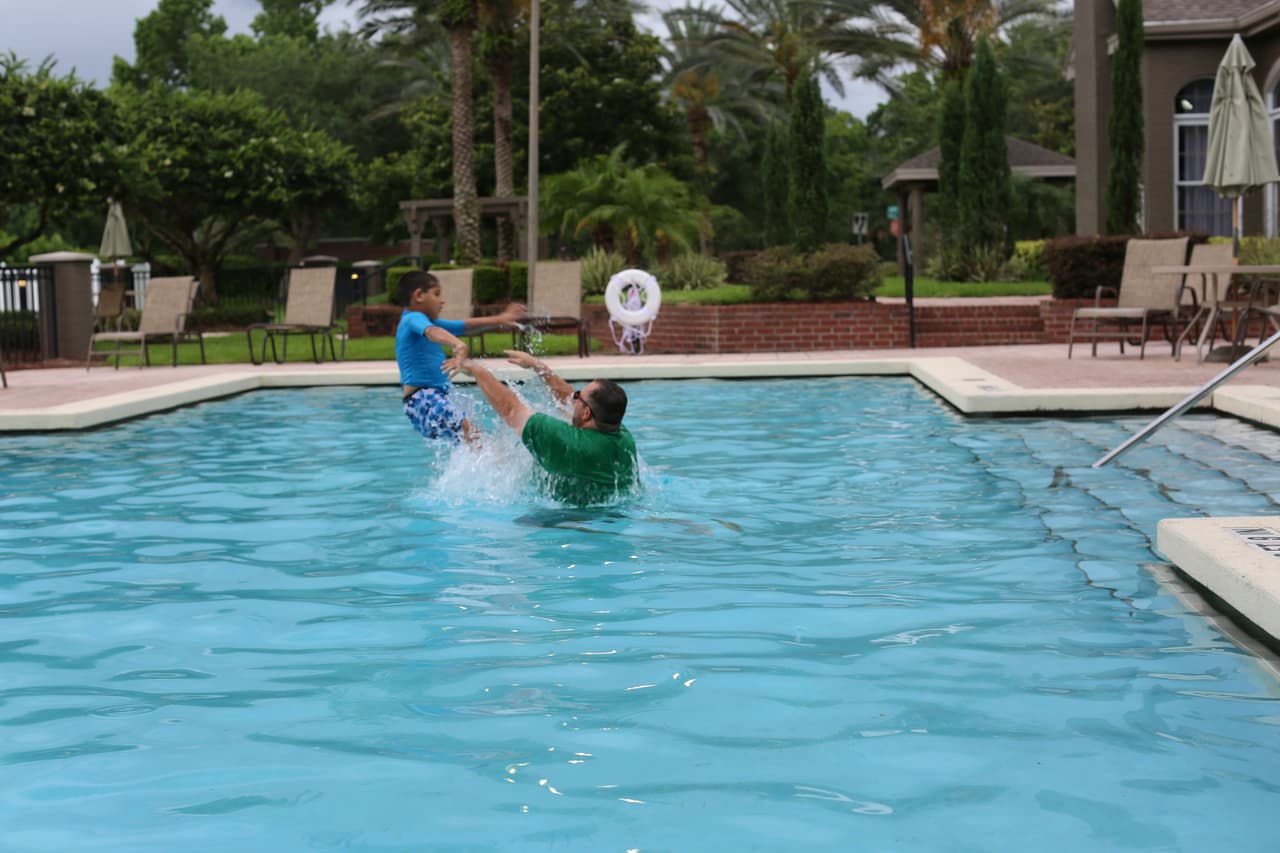 On weekends Jason's parents take him to the pool, where he de-stresses. He loves swimming and diving. Many of his therapies are in the water. "When I go to work, when I work in a school, it's very difficult for me, because I see all the regular children who don't have special needs, who are my son's age every day," says Jason.