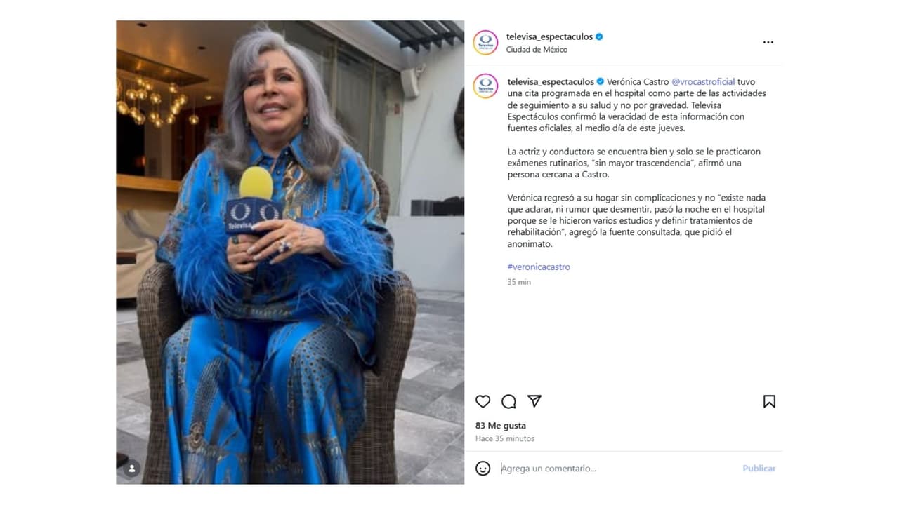 Verónica Castro pasó la noche en el hospital.