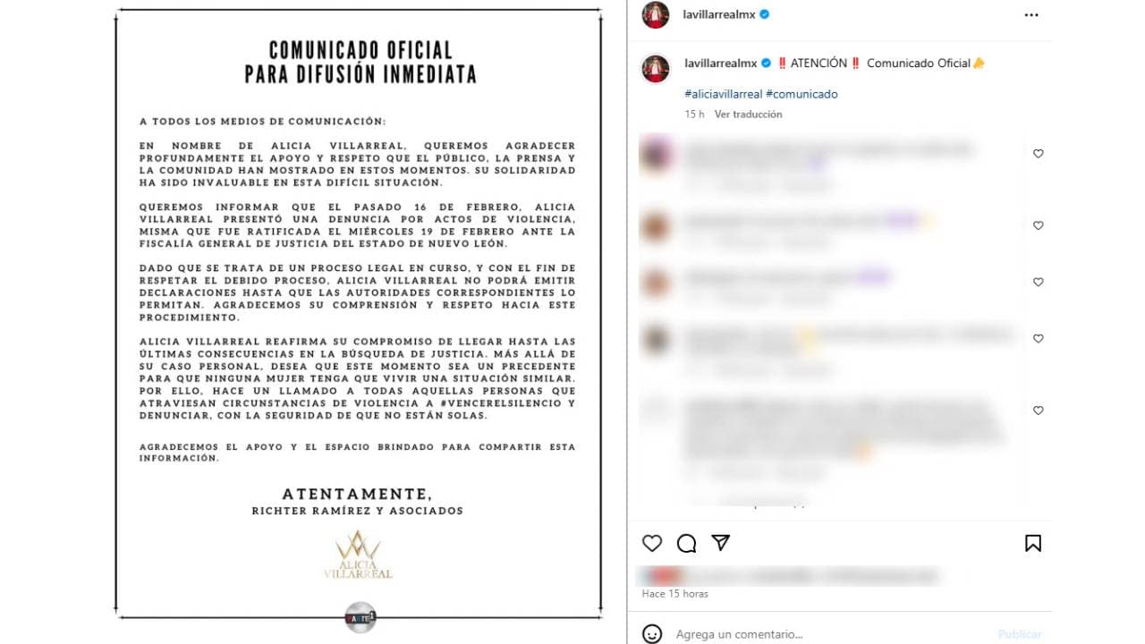 Comunicado Alicia Villarreal.