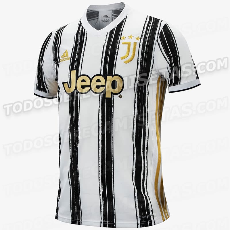 Esta sería la nueva camiseta que usaría Cristiano Ronaldo con la Juventus, destaca el dorado por toda la camiseta y la forma de las rayas verticales.