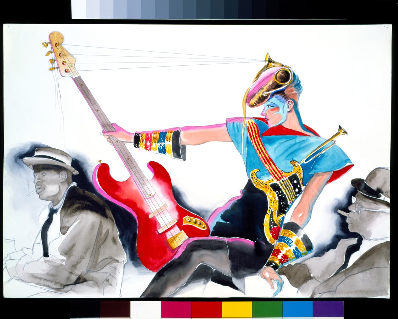 Ilustración para Karl Lagerfeld titulada "El vestido musical". Se publicó en Vanity Fair en los 80.