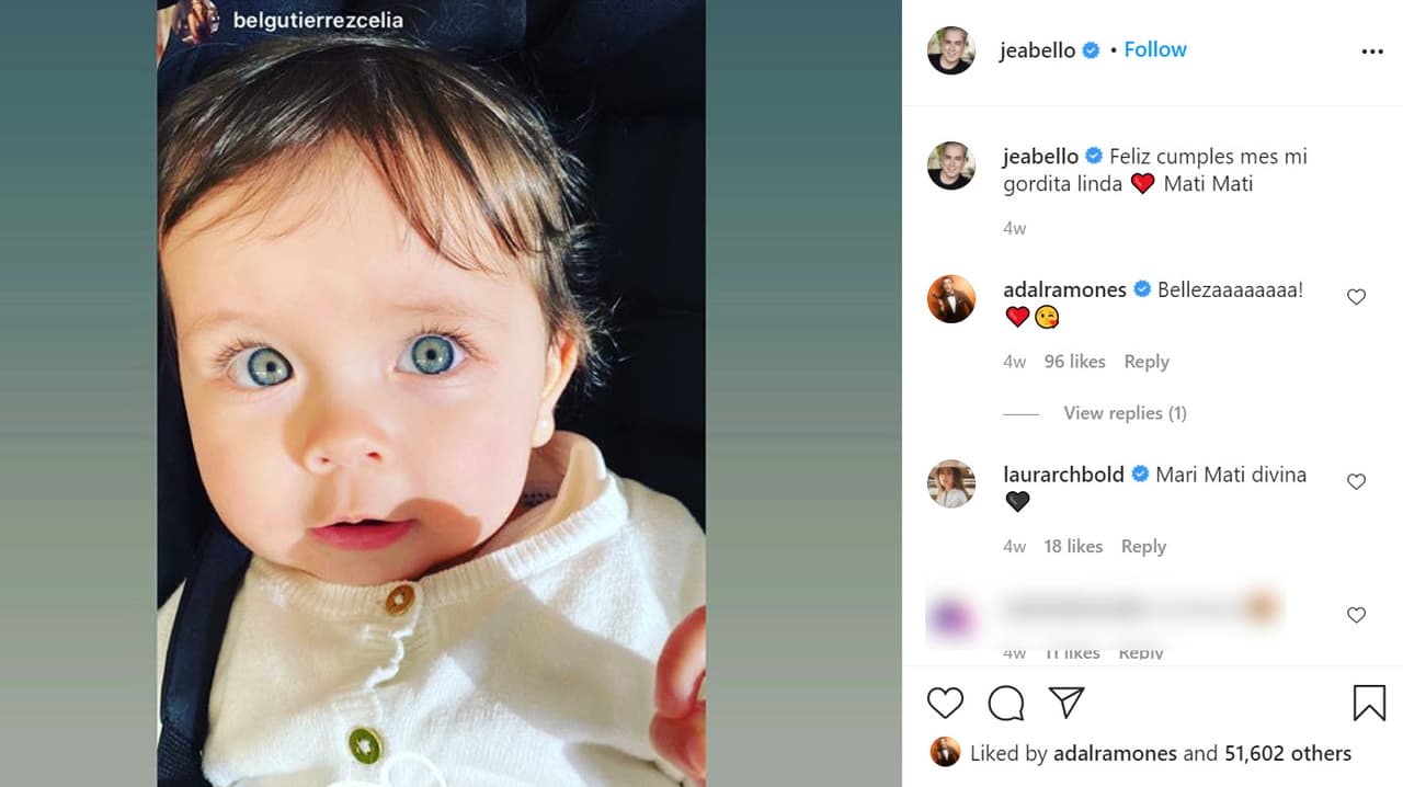 Para esas fechas, Jorge Enrique Abello también celebró un mes de vida de su hija con
<b><a href="https://www.instagram.com/p/CFYSpSIp9qc/?igshid=17uryehgsm1c" target="_blank">esta otra imagen</a></b> y la llamó "mi gordita linda".
<br>