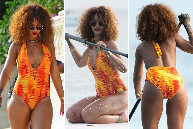 OMG! Rihanna elevó la temperatura en la playa con ese trajecito de una pieza.