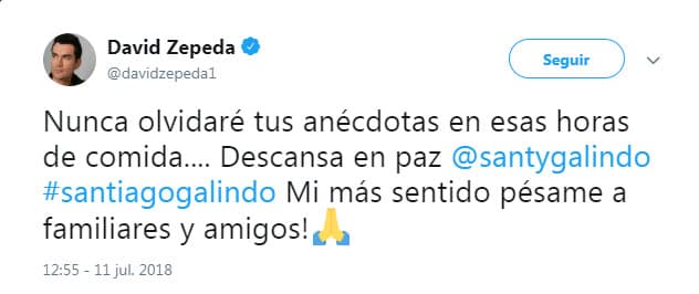 Fue así como se despidió de Santiago Galindo en su cuenta de Twitter.