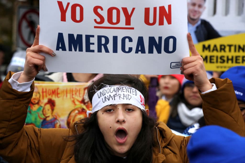 A marcher at the U.S. Supreme Court to rally in support of the Deferred Action on Childhood Arrivals (DACA), November 12, 2019 in Washington, DC.