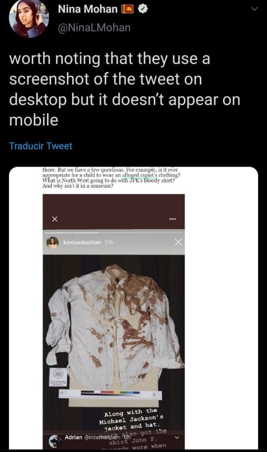 En su aclaración en la red social, la estrella de
<b><a href="https://www.youtube.com/channel/UC8oimTPVHKiC7oL3QgdKbgg" target="_blank">'Keeping up with the Kardashians'</a></b> también retuiteó las
<b><a href="https://twitter.com/NinaLMohan/status/1211727228804796416" target="_blank">imágenes</a></b> que alcanzó a obtener la periodista de Buzzfeed, Nina Mohan, tras la publicación de Refinery29 y un fanático llamado Adrián.