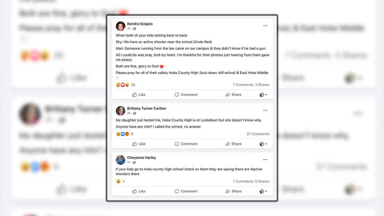 Padres reaccionan al código rojo en Hoke County High School.