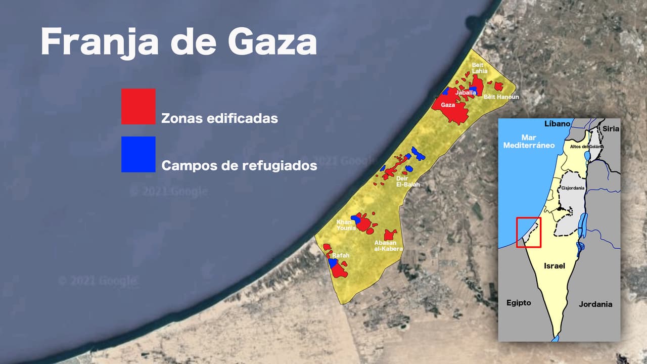 La Franja de Gaza tiene una población de unos 2 millones de habitantes, el 99% árabes palestinos musulmanes. En total, la población de Israel y de los territorios ocupados de Cisjordania y Gaza es de unos 13,5 millones de habitantes. La población de Israel es de 9 millones, con 7 millones de israelíes judíos y 2 millones de israelíes árabes. Cisjordania tiene una población de unos 2,5 millones de habitantes, aproximadamente un 85% de árabes palestinos, de los cuales el 80% son musulmanes y el 2,5% cristianos. También hay 375.000 colonos israelíes en Cisjordania y otros 200.000 colonos israelíes en Jerusalén del Este.
