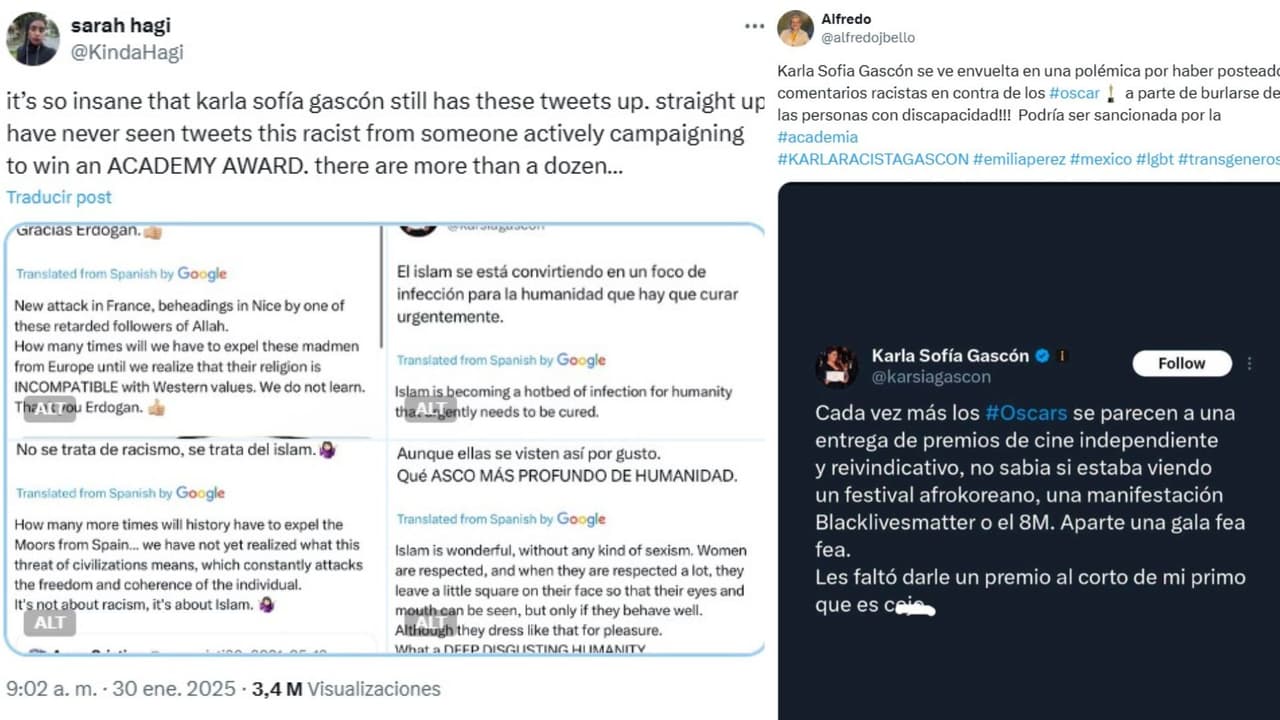 En X se retomaron los tuits que hizo Karla Sofía Gascón y que Variety calificó como "racistas".