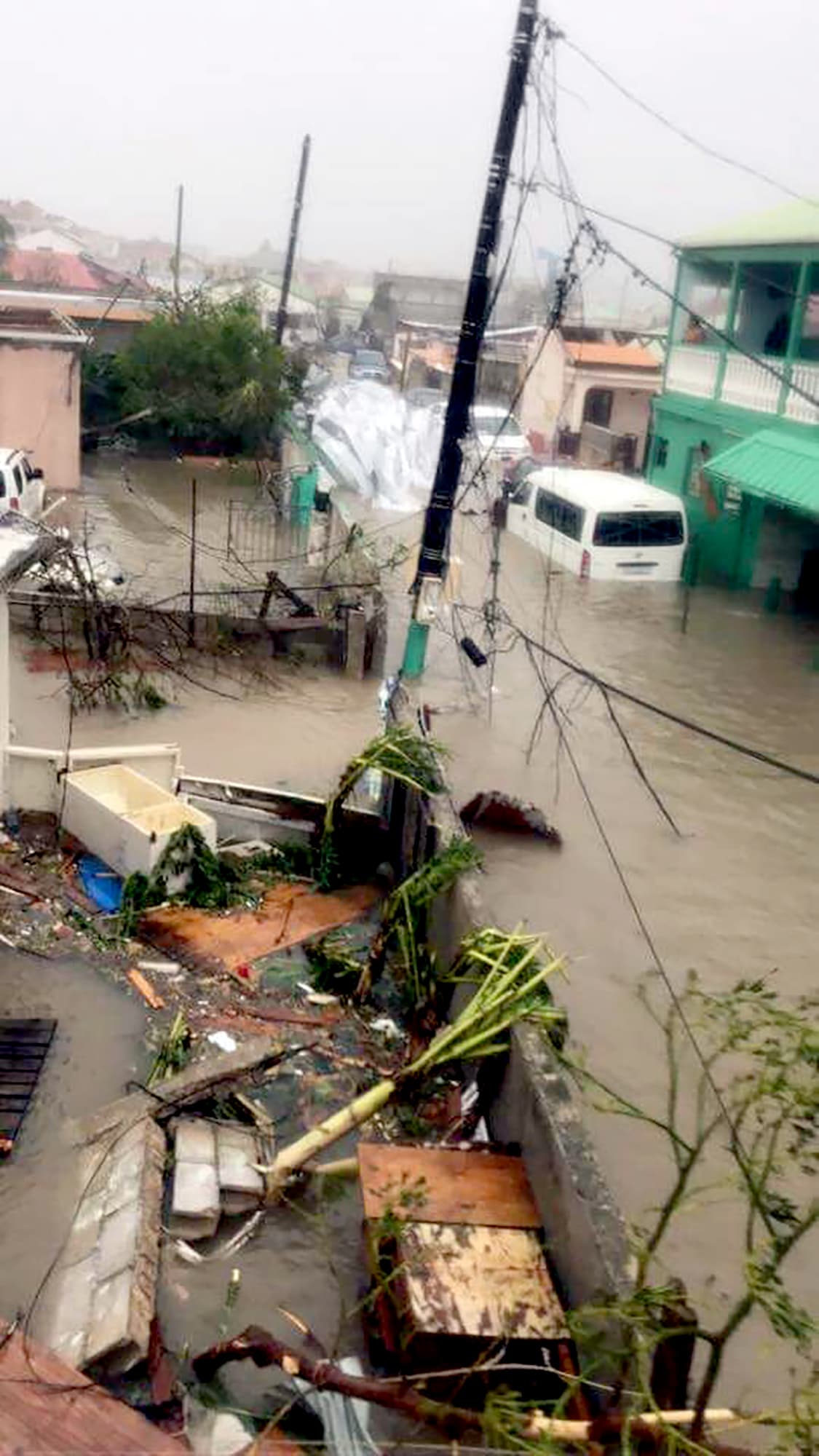 Streets and homes are badly flooded in Saint Martin