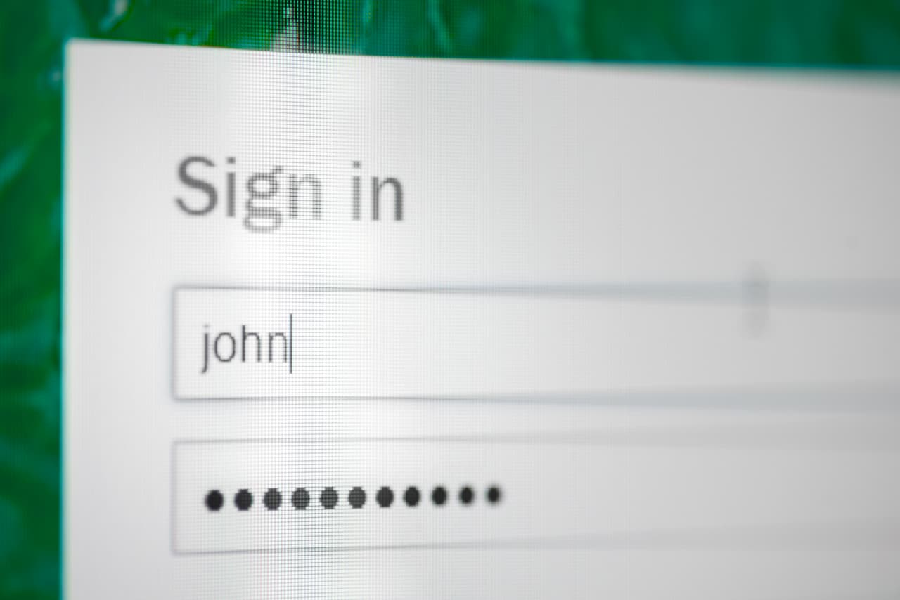 Sign in window on computer screen ready to log in. Security concept