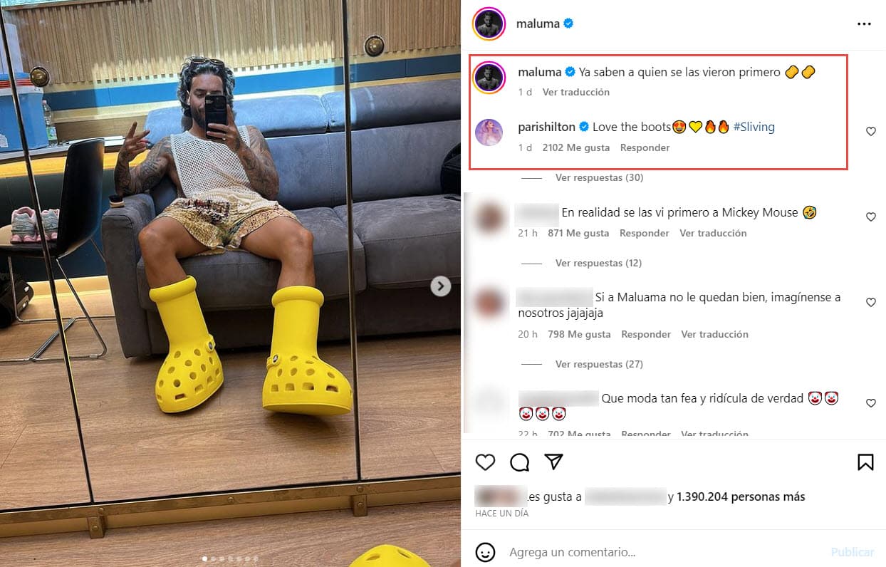 Paris Hilton comentó en las imágenes de Maluma.