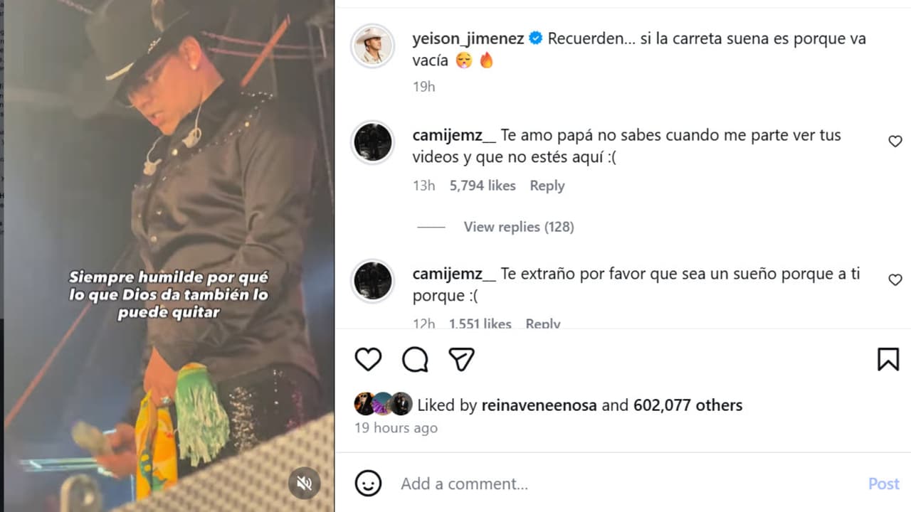 Este fue el último 'post' de Yeison Jiménez horas antes de su muerte y en los que su hija mayor le dejó desgarradores mensajes tras enterarse de la tragedia.