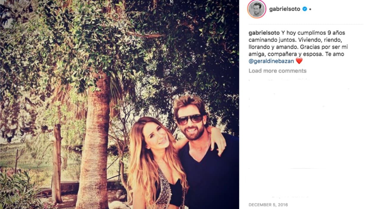 <b>2016 - "Viviendo, riendo, llorando y amando"</b>
<br>
<br>El año de tribulaciones culminó con Gabriel Soto y Geraldine Bazán celebrando su noveno aniversario juntos. El le agradeció públicamente que fuese su "amiga, compañera y esposa".