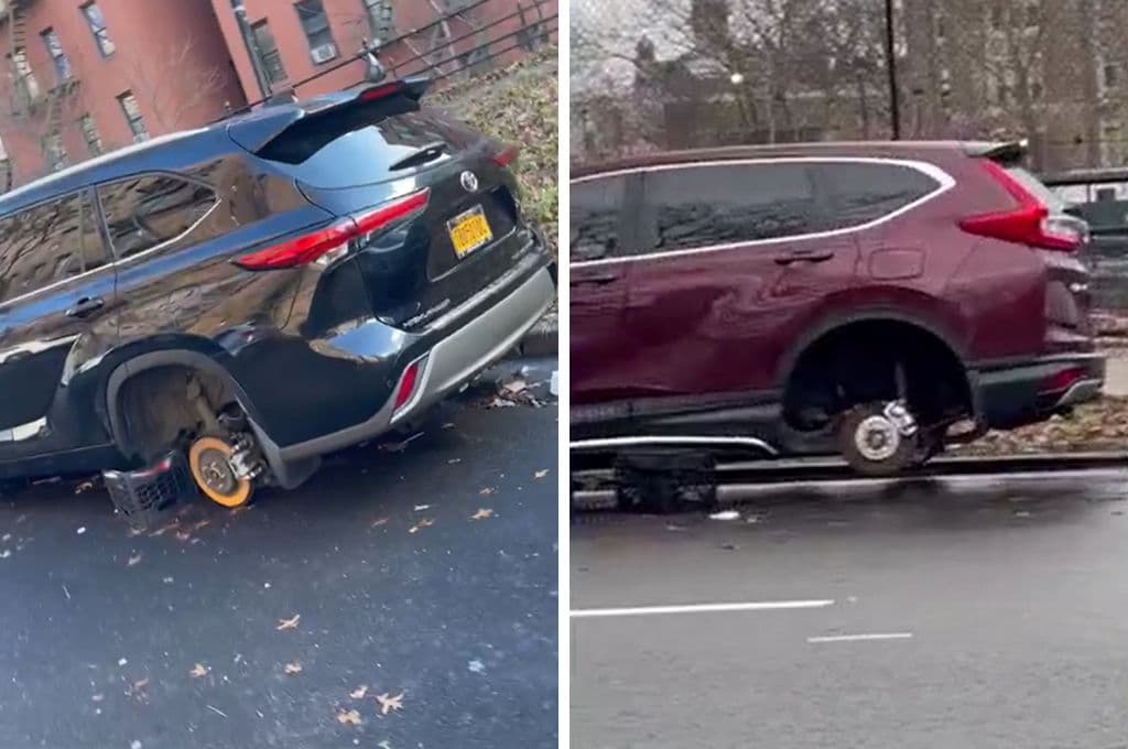 Sobre bloques y piedras: así dejan ladrones de autopartes los autos en el Bronx