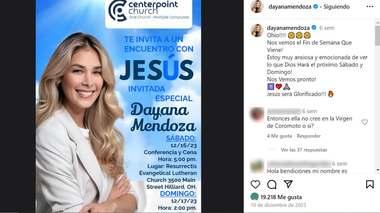 Dayana Mendoza también da conferencias en las que predica su fe.