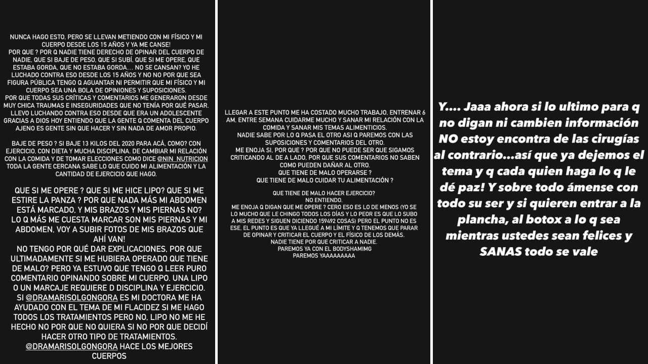 Sofía Castro pone un alto a las críticas a su cuerpo.