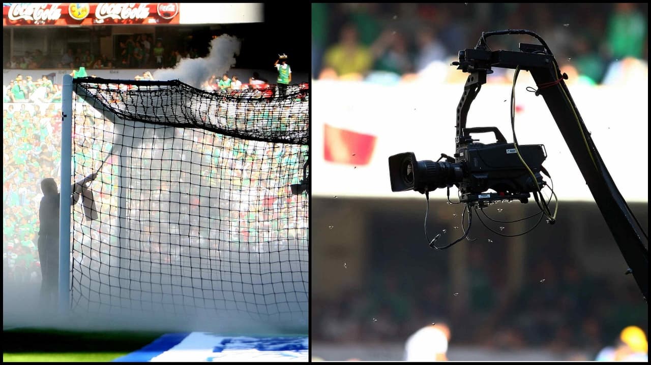 Un panal de abejas se formó en una de las porterías del Estadio Azteca durante un partido entre México y El Salvador rumbo a Sudáfrica 2010.