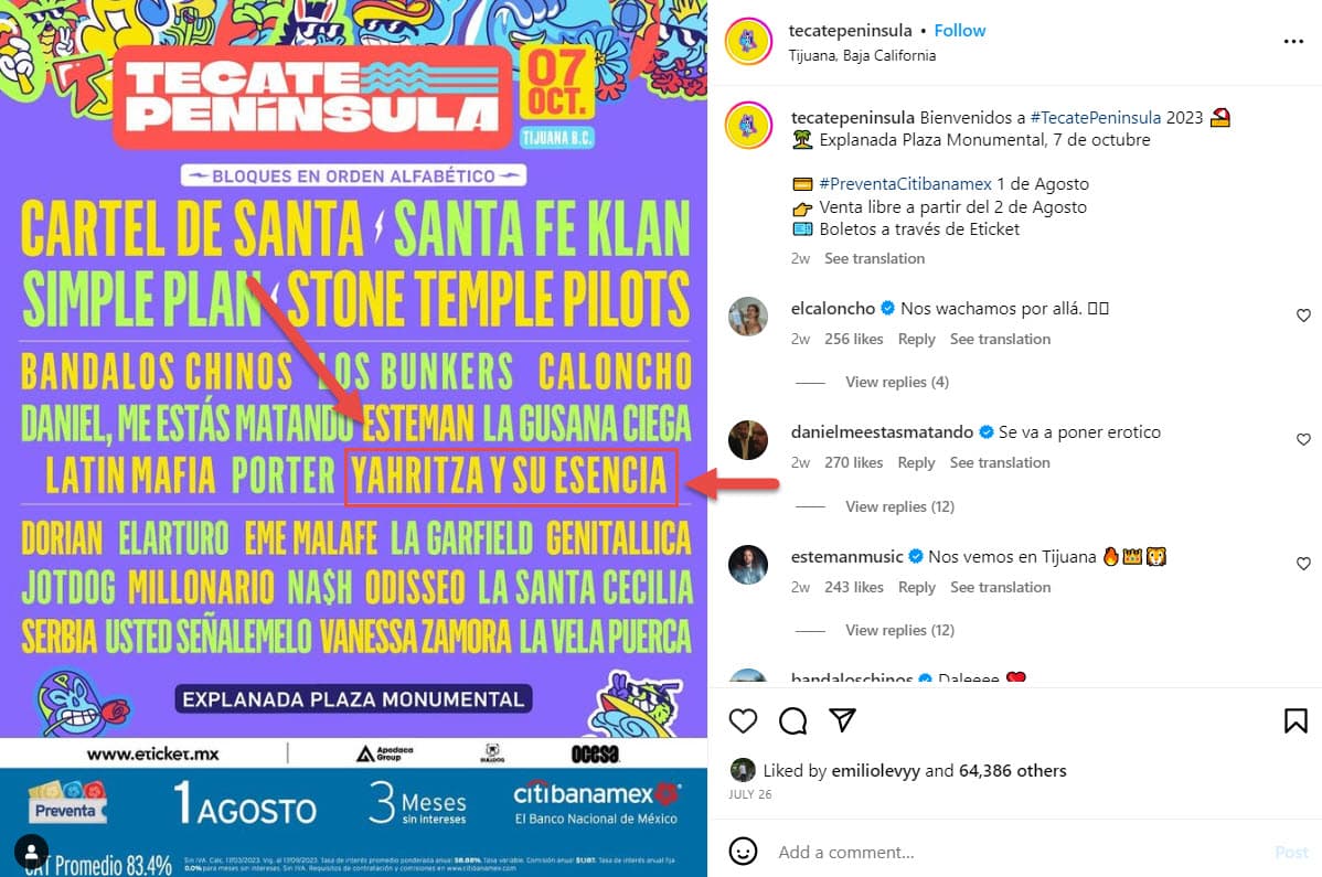 Yahritza y su Esencia en el cartel de Tecate Península que se llevará a cabo en ontubre en la ciudad de Tijuana, México.